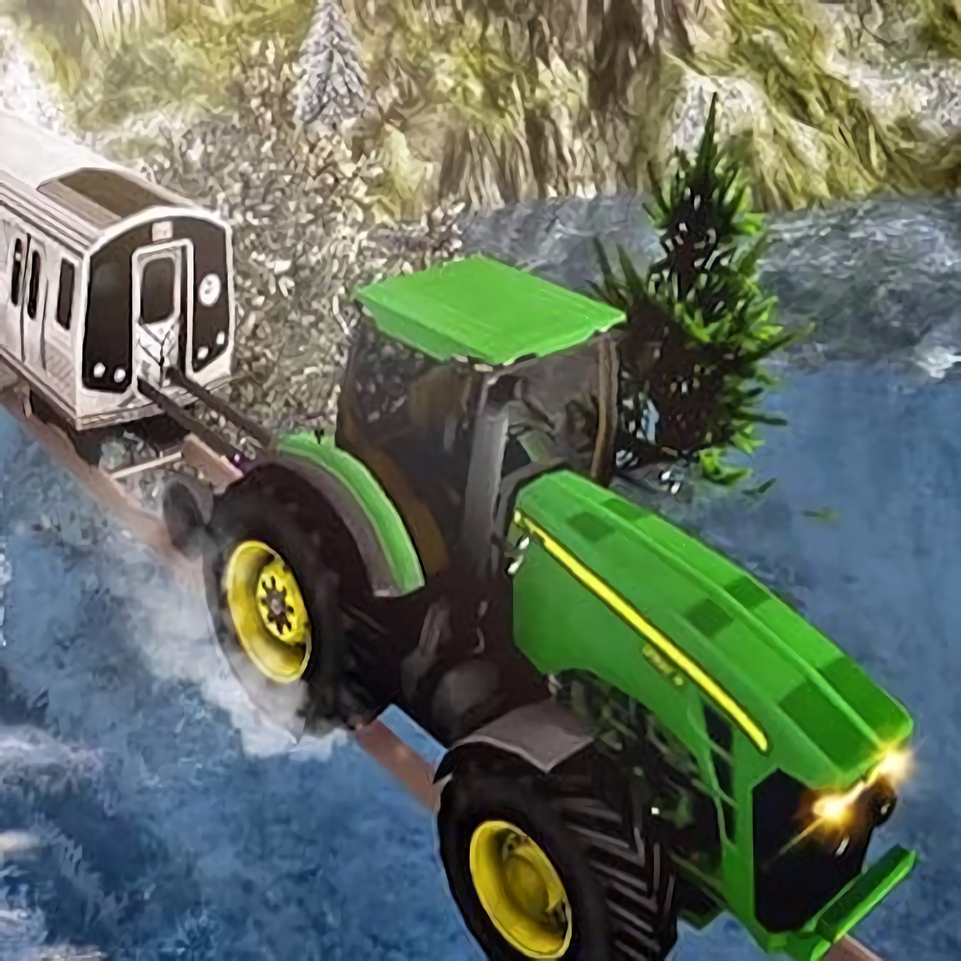 Chained Tractor Towing Train Game